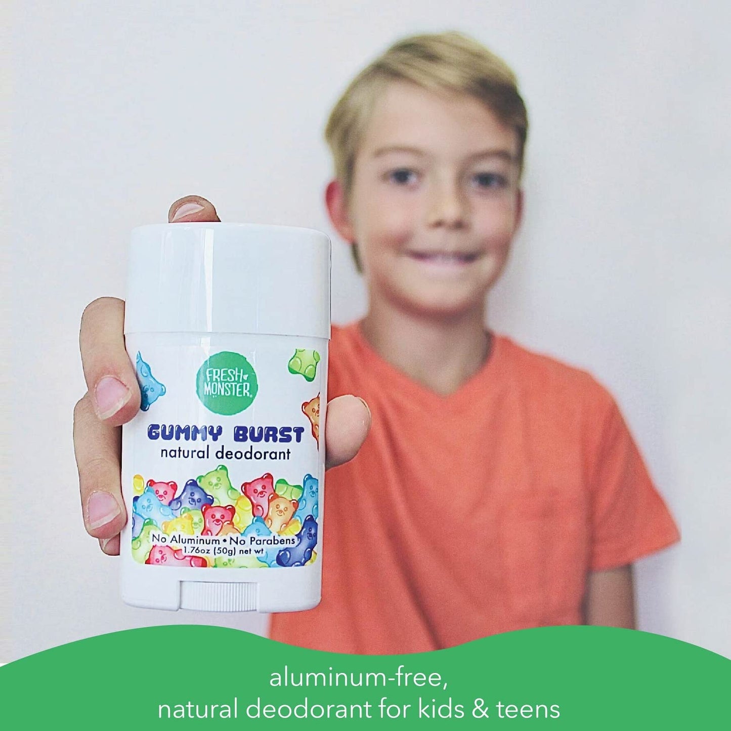 HOTFresh Monster Natural Deodorant for Kids & Teens I Mom's Choice Gold Award Winner | Aluminum-Free, Paraben-Free, Hypoallergenic I 24-Hour Protection I Beach Gummy Burst Scent I 1.76 oz