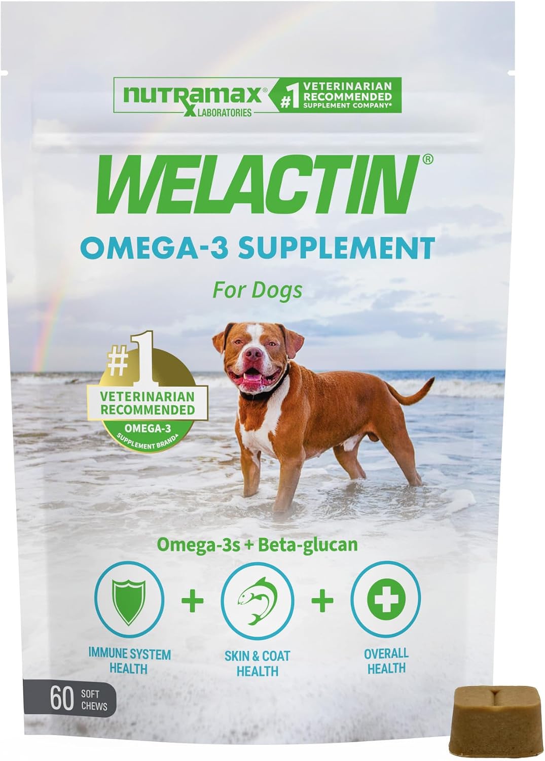 HOTNutramax Welactin Omega 3 Fish Oil for Dogs, Skin and Coat Health Supplement, Plus Immune and Overall Health, Premium Omega 3 Fatty Acids, Multivitamin For Dogs, Soft Chews, 60 Count