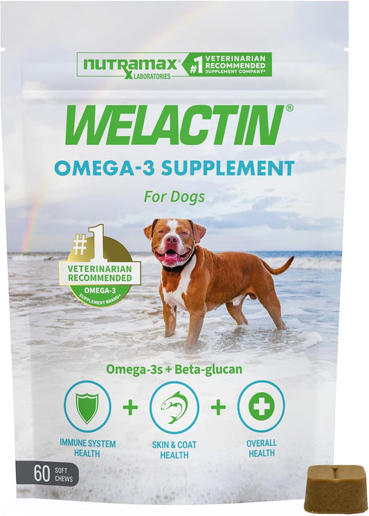 HOTNutramax Welactin Omega 3 Fish Oil for Dogs, Skin and Coat Health Supplement, Plus Immune and Overall Health, Premium Omega 3 Fatty Acids, Multivitamin For Dogs, Soft Chews, 60 Count