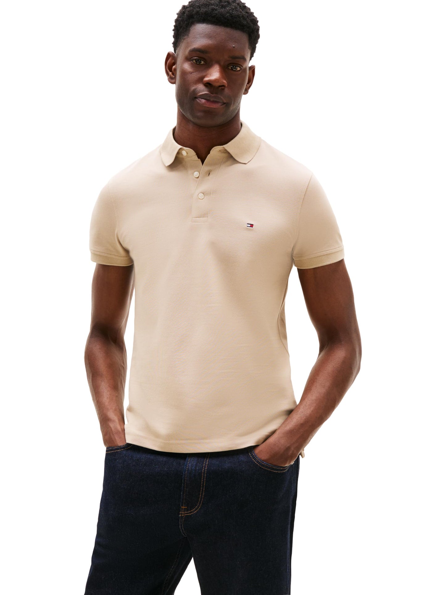 HOTTommy Hilfiger Men's Short Sleeve Polo Shirts in Slim Fit with Stretch and Organic Pique Cotton