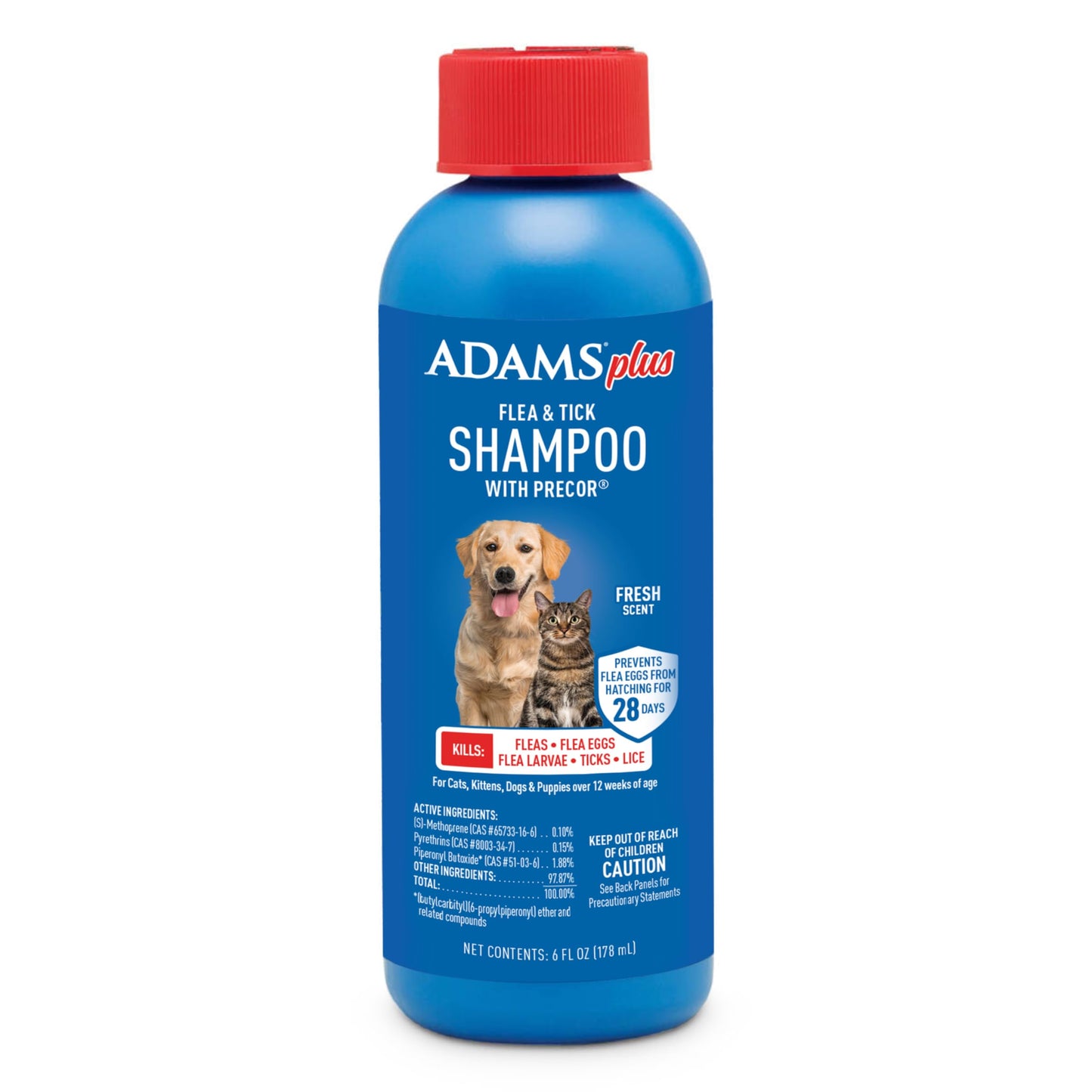 HOTADAMS Plus Flea & Tick Shampoo with Precor for Dogs, Cats, Puppies & Kittens, Flea Shampoo to Treat Infestations, Kills Ticks, Fleas, Flea Eggs & Lice, Cleans and Conditions Coat, 12 Ounces
