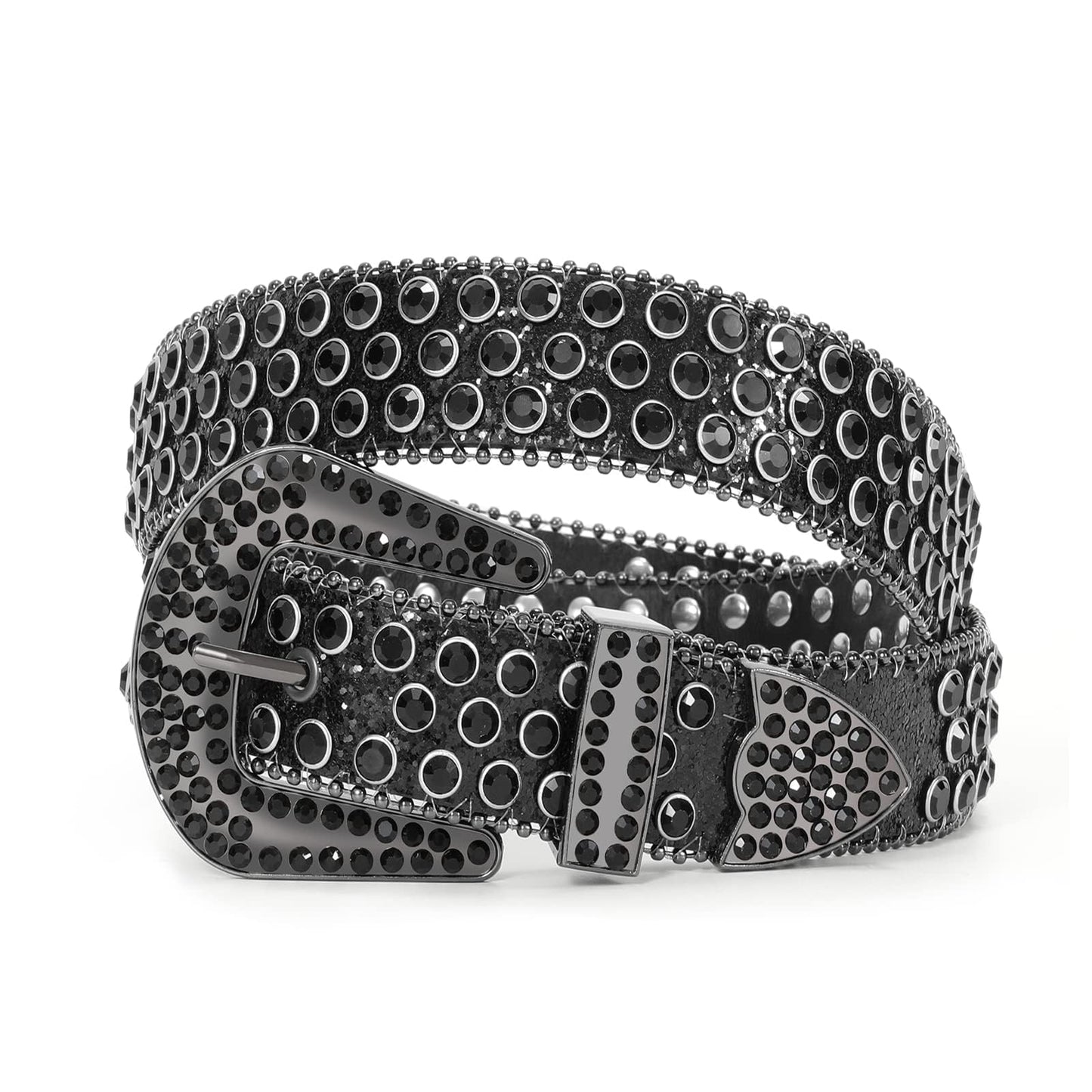 HOTWERFORU Women Men Western Rhinestone Studded Leather Belt Unisex Bling Cowgirl Cowboy Waist Belt for Jeans Pants Dress