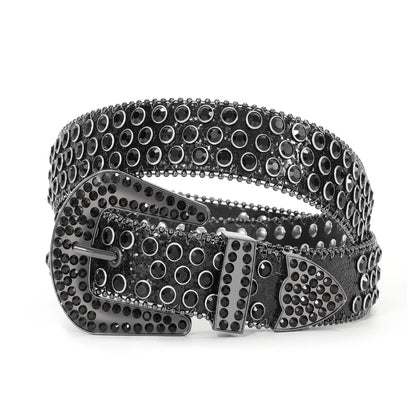 HOTWERFORU Women Men Western Rhinestone Studded Leather Belt Unisex Bling Cowgirl Cowboy Waist Belt for Jeans Pants Dress