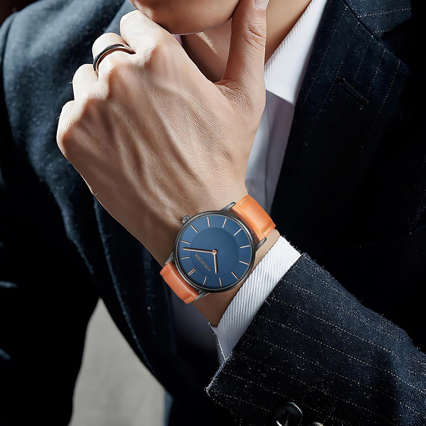 HOTHOLSTOUR Watches for Men Minimalist Business Style Analog Quartz Watch | Leather Strap,Waterproof,Exquisite gifts perfect for men, boyfriends, husbands, and fathers