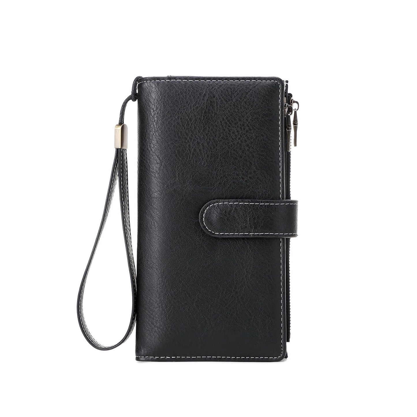 HOTRFID Blocking PU Leather Wallet for Women - Slim Bifold with 16 Card Slots & Zipper Pocket, Compact Designer Purse with Smooth Double Zipper Design