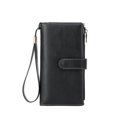HOTRFID Blocking PU Leather Wallet for Women - Slim Bifold with 16 Card Slots & Zipper Pocket, Compact Designer Purse with Smooth Double Zipper Design