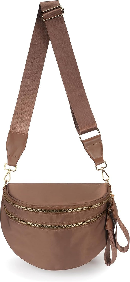 HOTFEIBOON Spacious Nylon Crossbody Bag Bum Bag Handbags Wallets Purses Trendy Shoulder Bag for Women