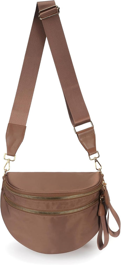 HOTFEIBOON Spacious Nylon Crossbody Bag Bum Bag Handbags Wallets Purses Trendy Shoulder Bag for Women