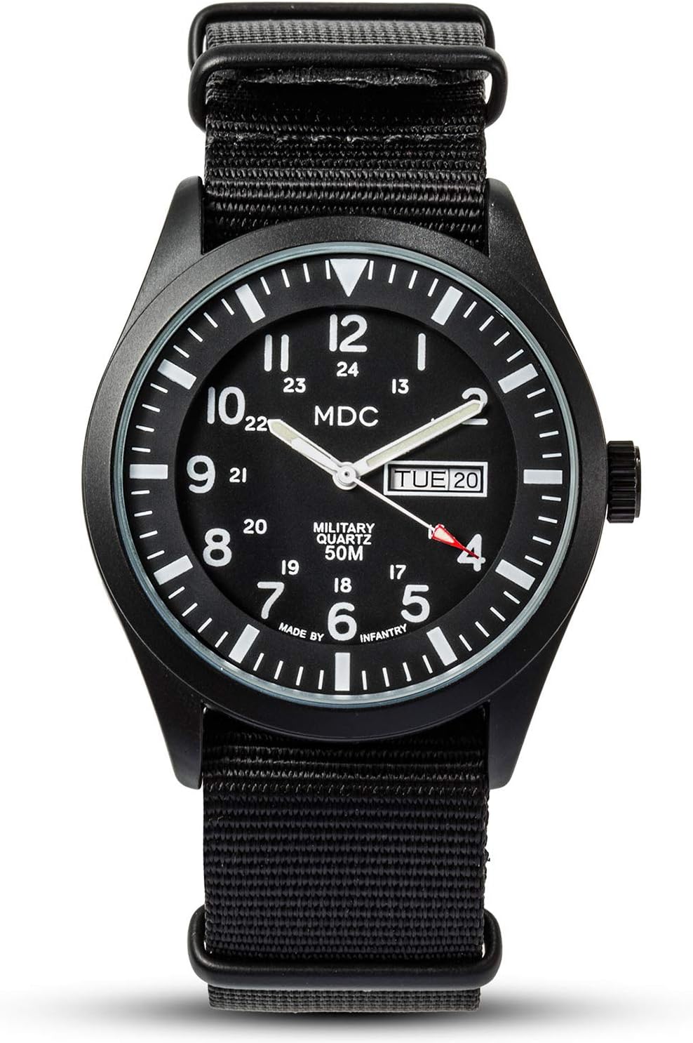 HOTInfantry MDC Mens Military Field Watch, 12/24H Day Date, Waterproof Nylon | Tactical Army Style, Analog Quartz, Stealth and Vietnam Style Options, Band for Outdoor Work Sport