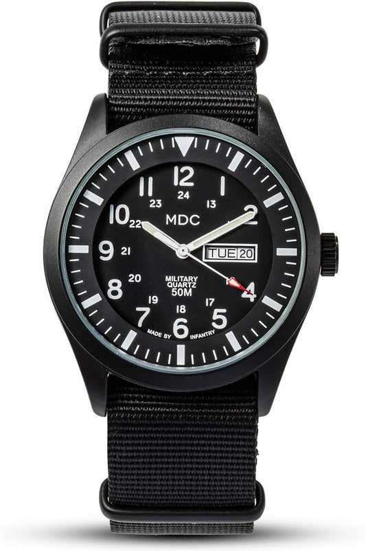 HOTInfantry MDC Mens Military Field Watch, 12/24H Day Date, Waterproof Nylon | Tactical Army Style, Analog Quartz, Stealth and Vietnam Style Options, Band for Outdoor Work Sport