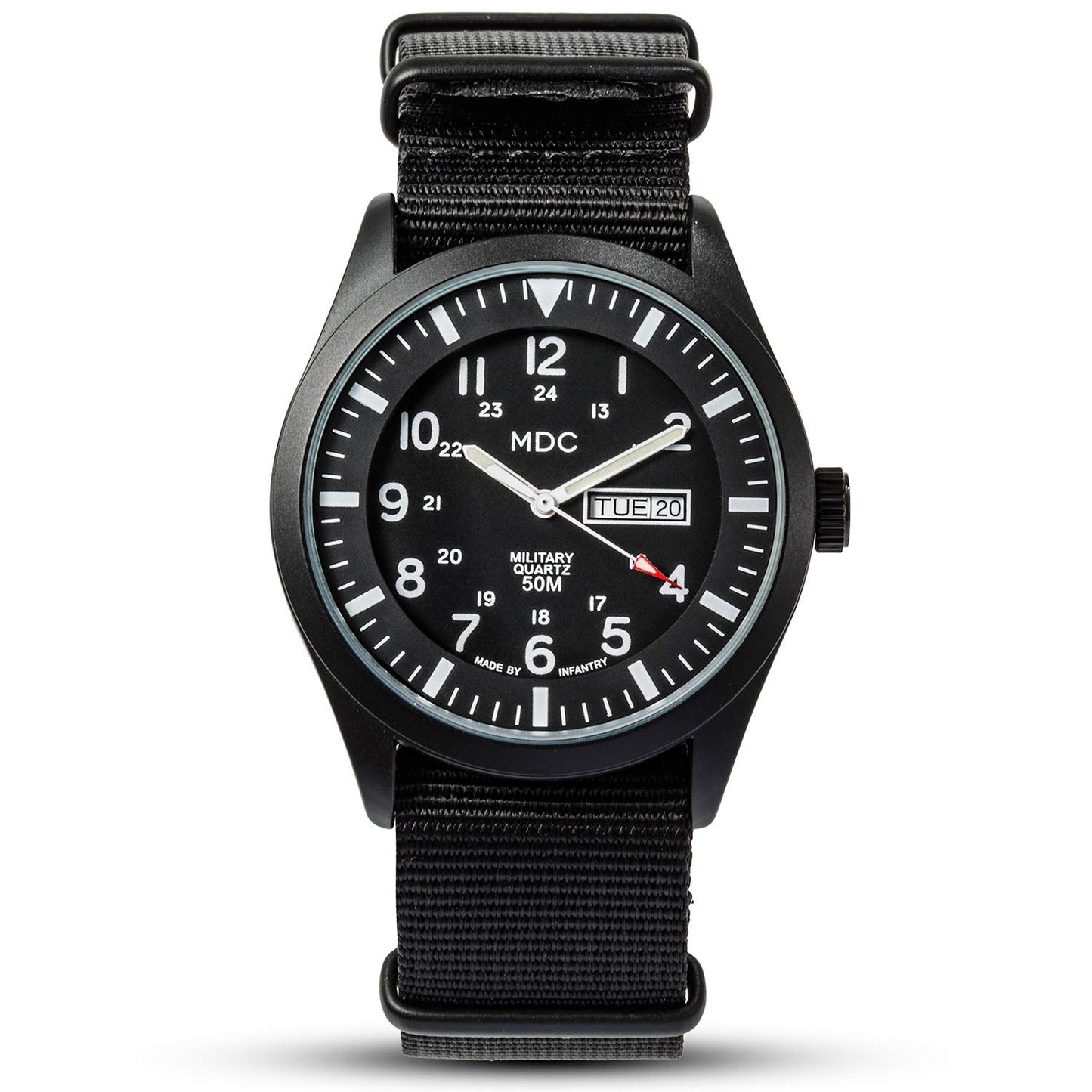 HOTInfantry MDC Mens Military Field Watch, 12/24H Day Date, Waterproof Nylon | Tactical Army Style, Analog Quartz, Stealth and Vietnam Style Options, Band for Outdoor Work Sport
