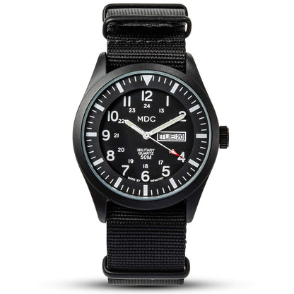 HOTInfantry MDC Mens Military Field Watch, 12/24H Day Date, Waterproof Nylon | Tactical Army Style, Analog Quartz, Stealth and Vietnam Style Options, Band for Outdoor Work Sport