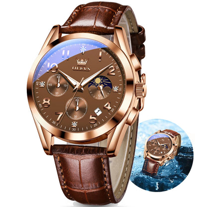 HOTOLEVS Men's Watches Brown Leather with Date,Casual Watches for Men,Large Face Watches Men,Chronograph Mens Watch,Sport Waterproof Business Dress Analog Quartz Men's Wrist Watches Reloj De Hombre