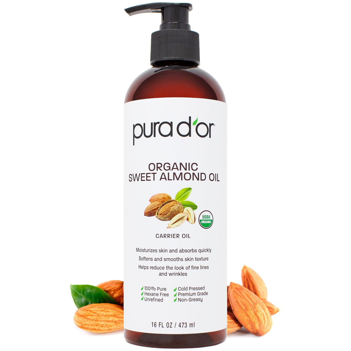 HOTPURA D'OR ORGANIC Fractionated Coconut Oil MCT Oil (16 Oz) 100% Pure & Natural USDA Certified