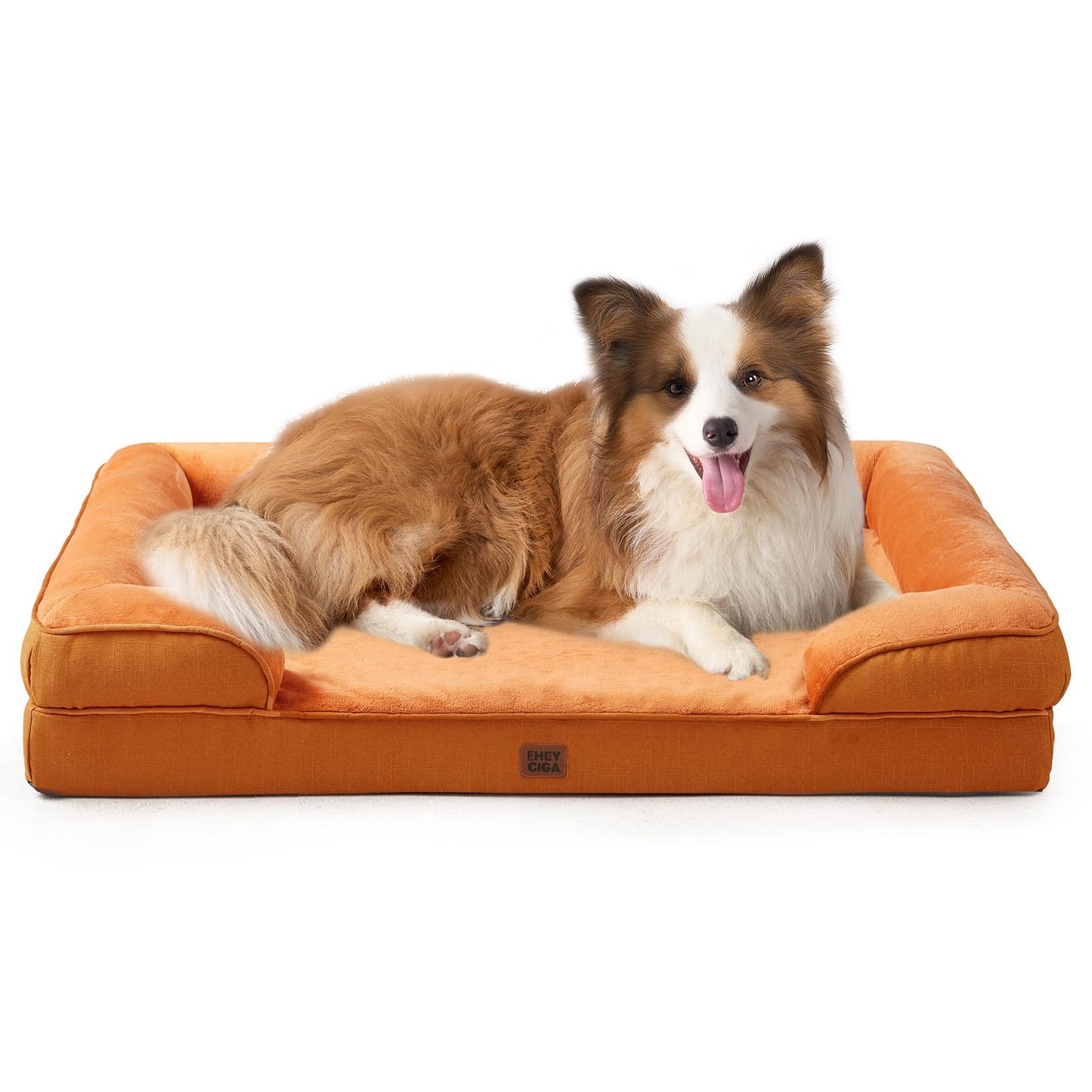 HOTEHEYCIGA Orthopedic Dog Beds for Extra Large Dogs 44x32Inch, Polyurethane Foam XL Pet Bed with Sides, Non-Slip and Egg-Crate Foam Big Dog Couch Bed with Washable Removable Cover, Grey