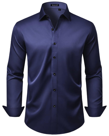 HOTMens Wrinkle Free Dress Shirts Regular Fit Business Button Down Shirt Formal Long Sleeve Wedding Stretch Shirts