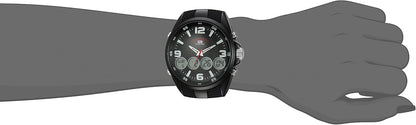 HOTU.S. Polo Assn. Men's Ana-Digital Sport Watch – Black Dial with Multiple Digital Windows, Textured Strap, Stopwatch & Alarm Functions – 46mm Case – Fits Wrists 5.5" to 8"