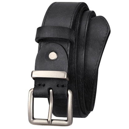 HOTWomen's Full Grain Leather Belt for Jeans Pants Real Genuine Leather Waist Belt with Matte Gold/Silver Buckle