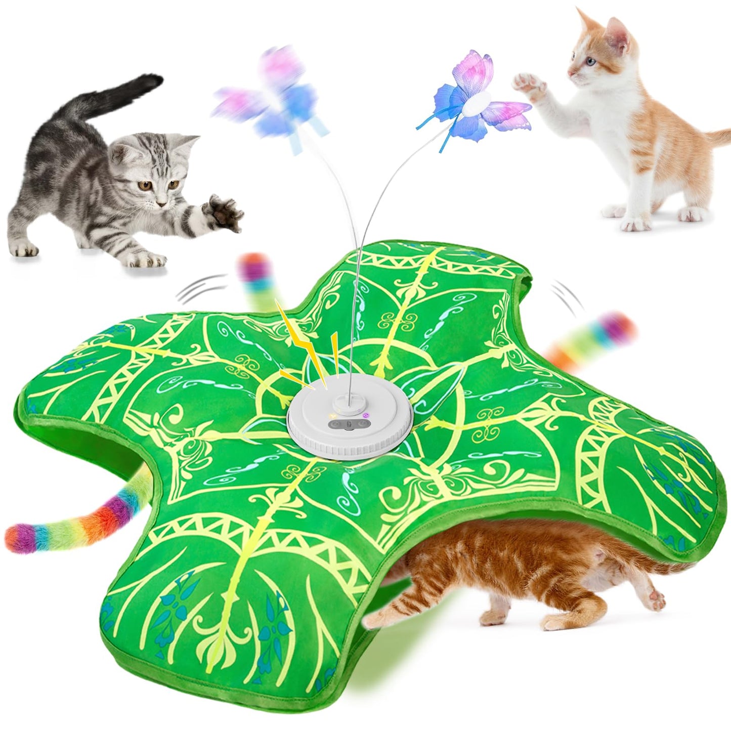 HOTInteractive Cat Toys for Indoor Cats,[Newly Upgraded] Rechargeable Touch Activated Hide and Seek Kitten Toys for Bored Indoor Adult Cats with Fluttering (Blue)