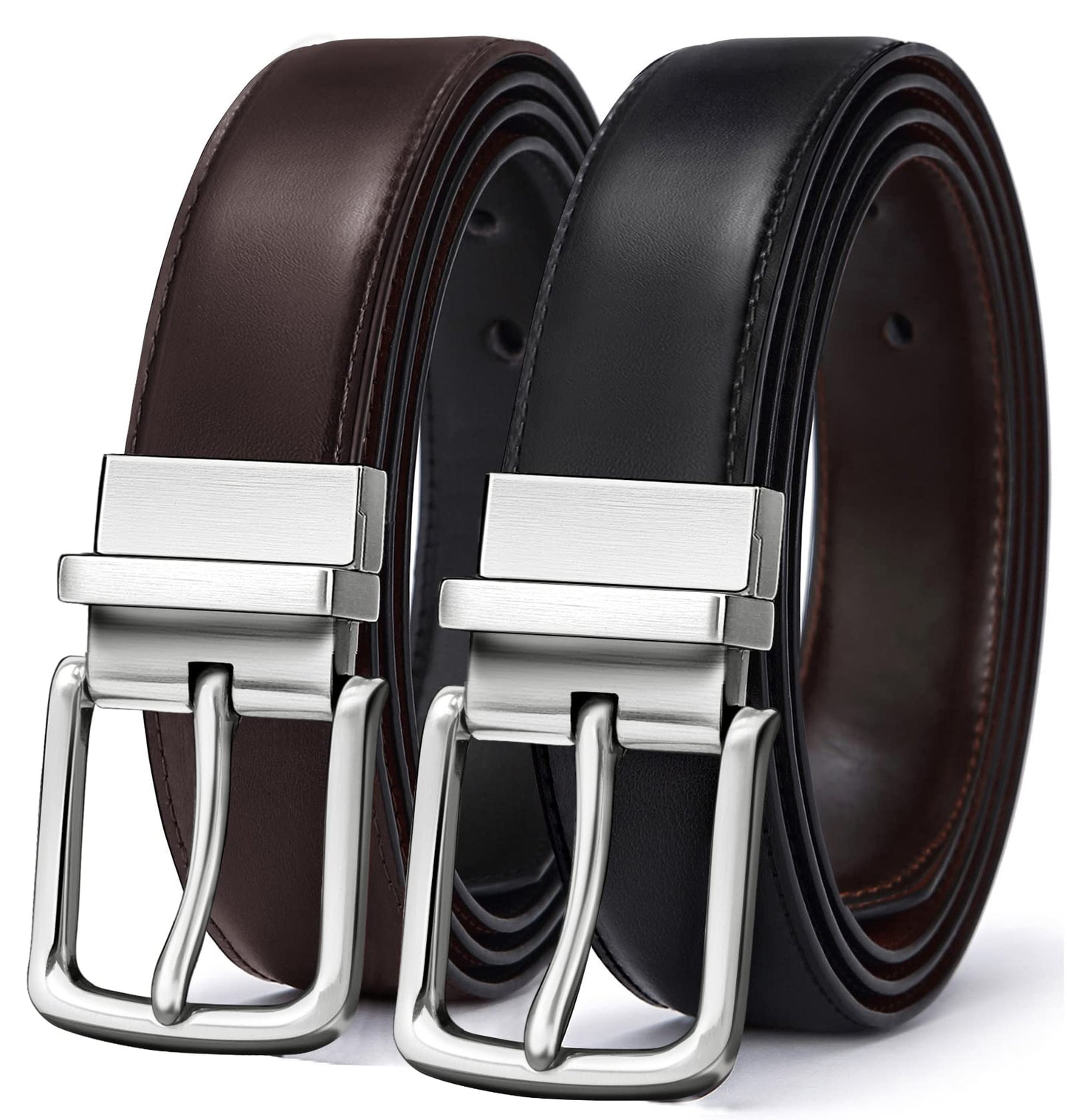 HOTBULLIANT Men's Belt,Reversible Belt Adjustable For Gift Men 1.25”-Cut For Fit-2 Sides in 1 Belt(Not 2)