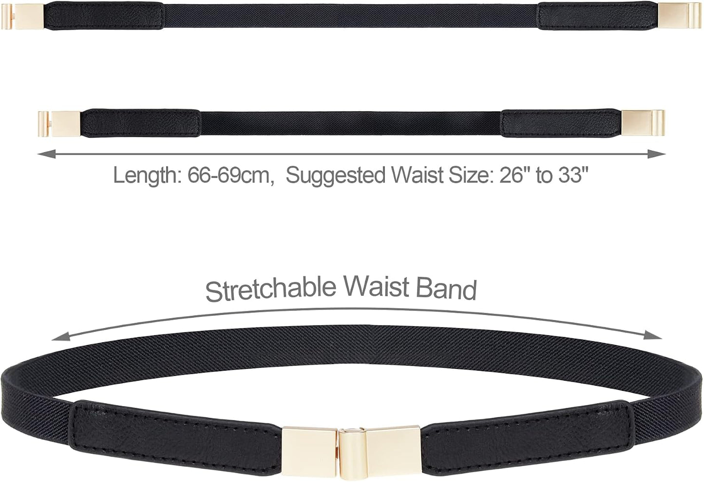 HOTEAONE Skinny Belts for Women 5 Pack, Fashion Dress Belts Stretch Women Waist Belts Plus Size Elastic Waist Band for Dresses