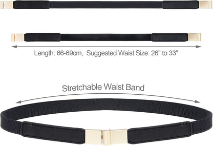 HOTEAONE Skinny Belts for Women 5 Pack, Fashion Dress Belts Stretch Women Waist Belts Plus Size Elastic Waist Band for Dresses
