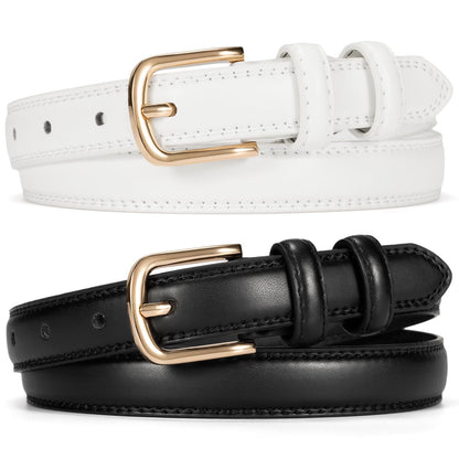 HOT2 Pack Leather Belts for Women Trendy, Women's Belts for Jeans Pants Dresses with Silver Buckle