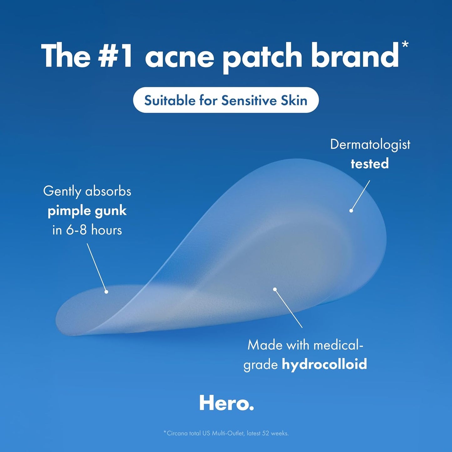 HOTHero Cosmetics Mighty Patch Invisible+ Daytime Acne Pimple Patch, 72 Ct | Barely-There Hydrocolloid Patch for Covering Zits and Blemishes, Tapered Edges Designed to Blend Into Skin