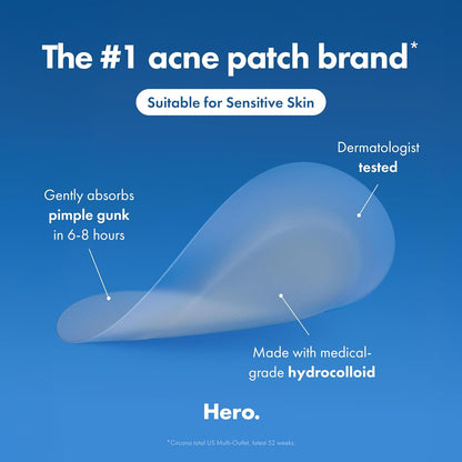 HOTHero Cosmetics Mighty Patch Invisible+ Daytime Acne Pimple Patch, 72 Ct | Barely-There Hydrocolloid Patch for Covering Zits and Blemishes, Tapered Edges Designed to Blend Into Skin