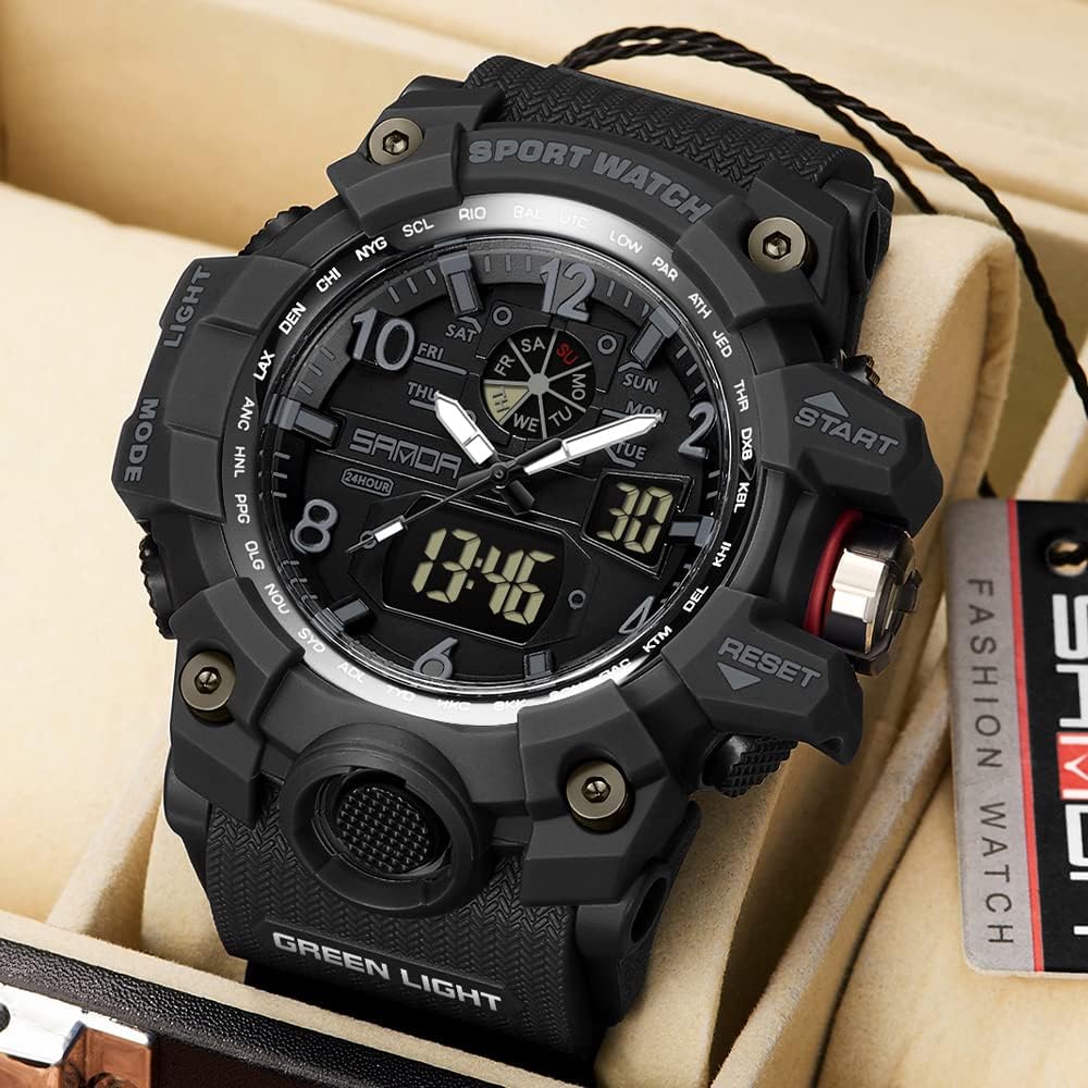 HOTKXAITO Men's Watches Sports Outdoor Waterproof Military Wrist Watch Date Multi Function Tactics LED Alarm Stopwatch