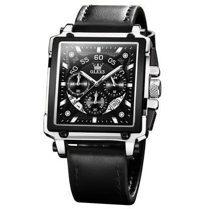 HOTOLEVS Men's Casual Leather Watch, Big Face Chronograph Watch for Men, Fashion Easy to Read Dress Watch, Men's Waterproof Luminous Date Analog Watch, Gold/Black/White/Blue Dial