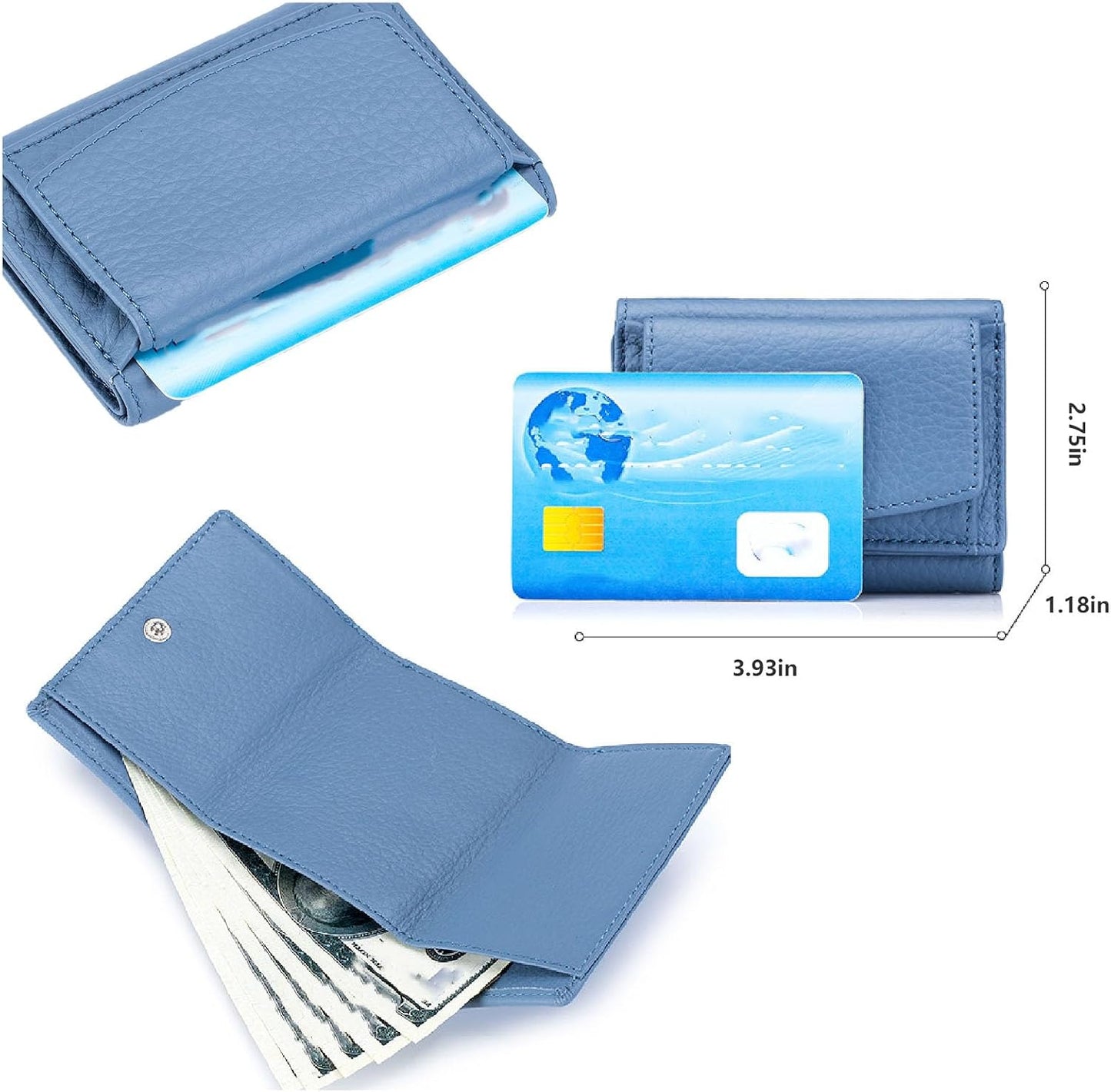 HOTGenuine Leather RFID Blocking Card Holder Organizer Pocket Mini Wallet, 2024 New Preliminary Wallet With Coin Pouch, Womens Genuine Leather Wallet, for Family Folding Mini Wallet (C-Light Purple)