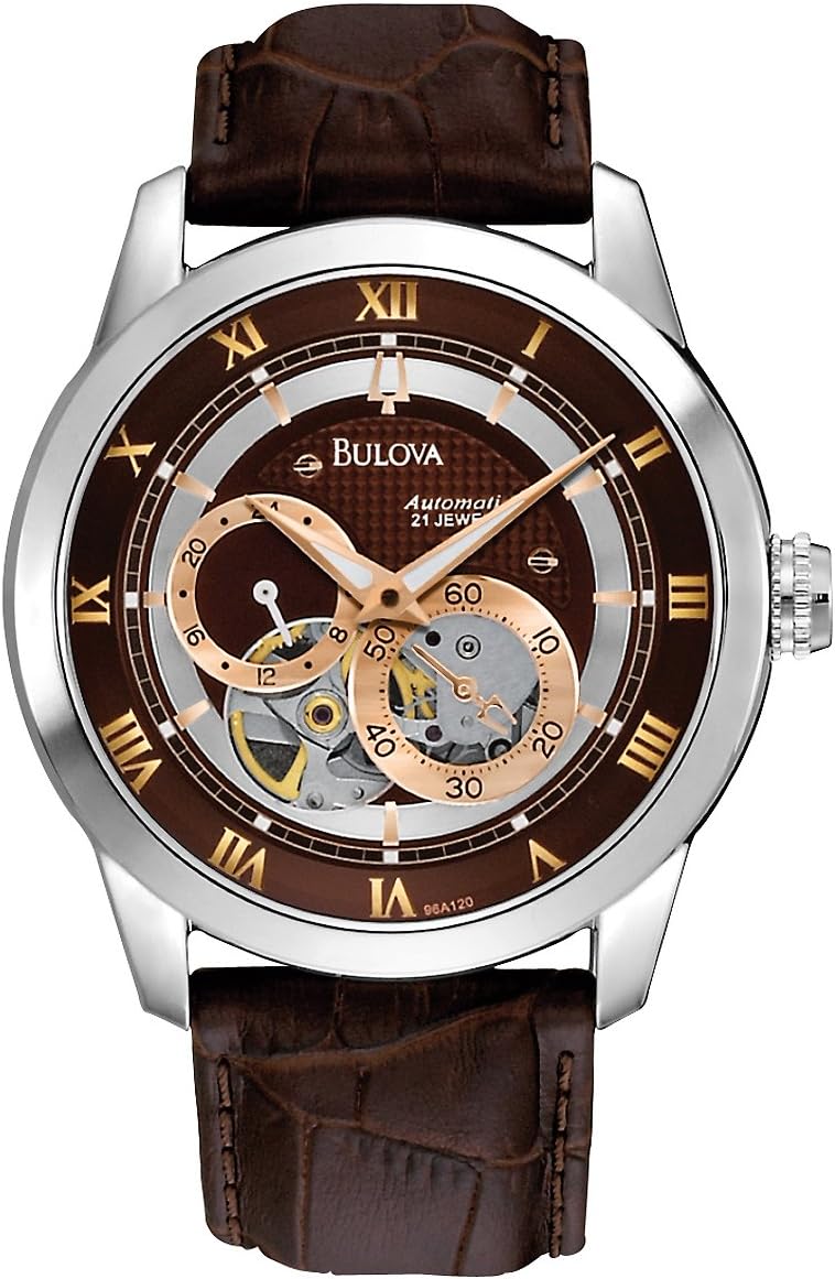 HOTBulova Men's Classic Sutton 4-Hand Automatic Watch, 24-Hour Sub Dial, Open Aperture, Self-Winding, Exhibition Caseback, Double Curved Mineral Crystal, Luminous Hands, 42mm