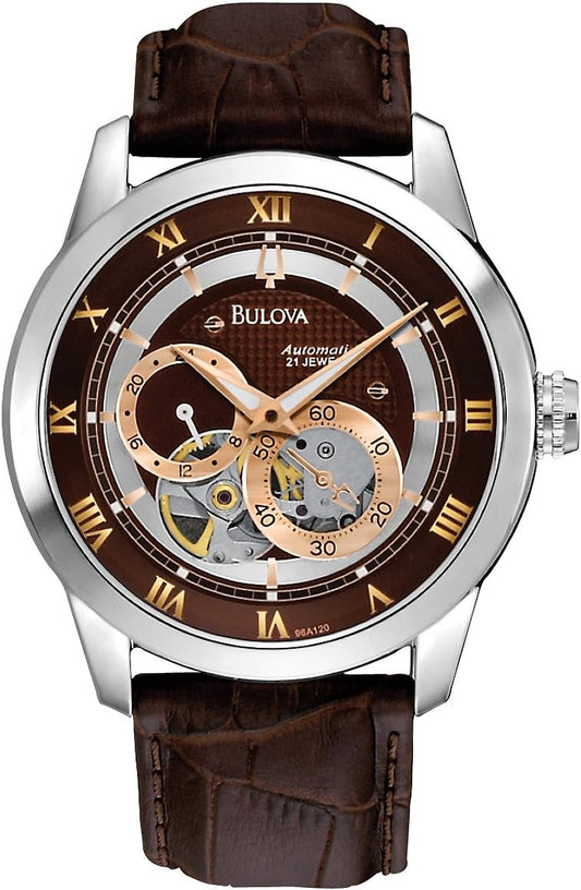 HOTBulova Men's Classic Sutton 4-Hand Automatic Watch, 24-Hour Sub Dial, Open Aperture, Self-Winding, Exhibition Caseback, Double Curved Mineral Crystal, Luminous Hands, 42mm