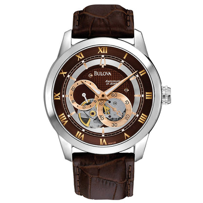 HOTBulova Men's Classic Sutton 4-Hand Automatic Watch, 24-Hour Sub Dial, Open Aperture, Self-Winding, Exhibition Caseback, Double Curved Mineral Crystal, Luminous Hands, 42mm