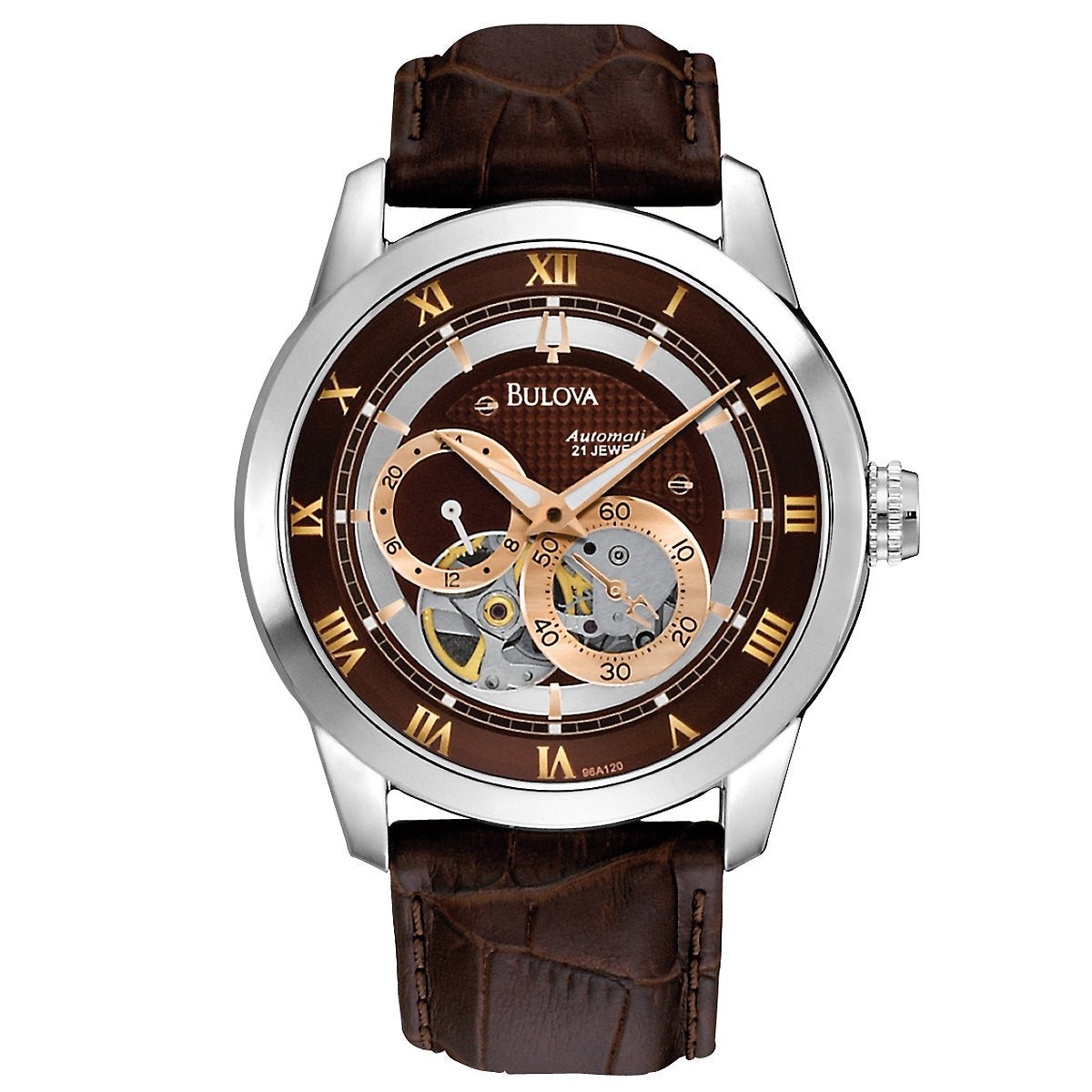 HOTBulova Men's Classic Sutton 4-Hand Automatic Watch, 24-Hour Sub Dial, Open Aperture, Self-Winding, Exhibition Caseback, Double Curved Mineral Crystal, Luminous Hands, 42mm