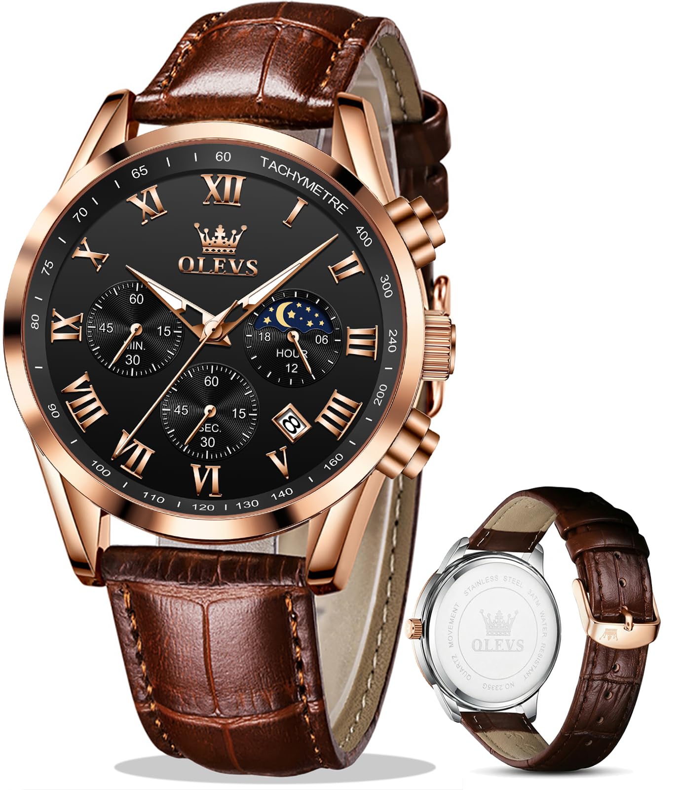 HOTOLEVS Men's Leather Analog Quartz Watch Luxury Chronograph Watch Waterproof