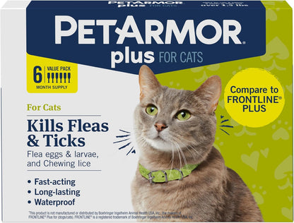 HOTPetArmor Plus Flea and Tick Prevention for Cats over 1.5 lbs, Cat Flea and Tick Treatment, 6 Doses, Waterproof Topical, Fast Acting