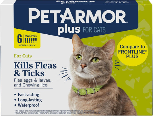 HOTPetArmor Plus Flea and Tick Prevention for Cats over 1.5 lbs, Cat Flea and Tick Treatment, 6 Doses, Waterproof Topical, Fast Acting