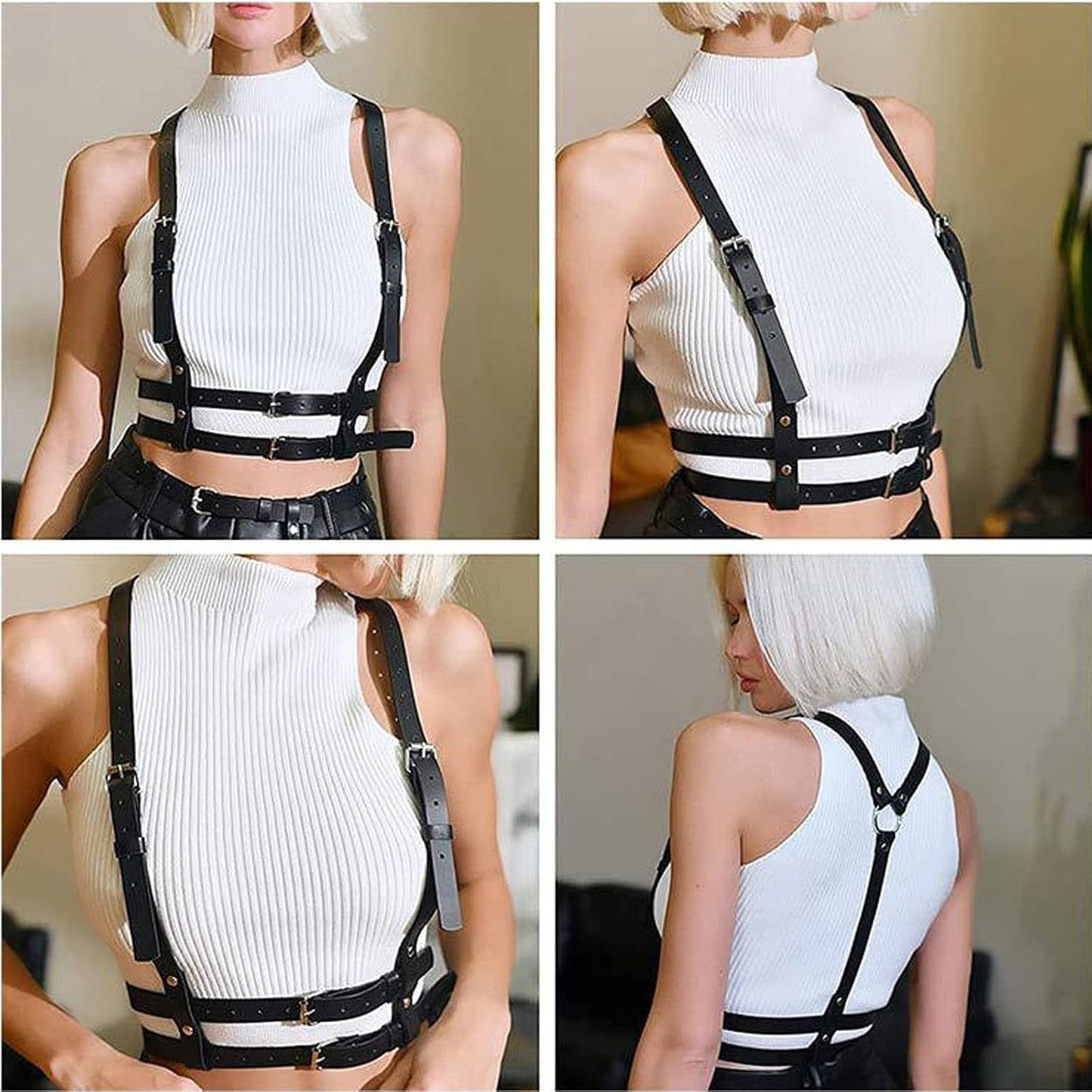 HOTPunk Belt Black Pu Leather Harness Belt for Women Goth Body Adjustable Waist Belts Rave Halloween Dresses Party Accessories