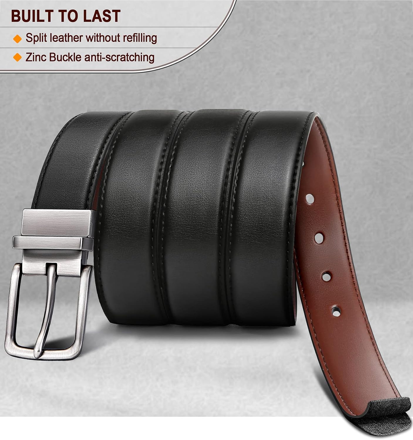 HOTBULLIANT Men's Belt,Reversible Belt Adjustable For Gift Men 1.25”-Cut For Fit-2 Sides in 1 Belt(Not 2)