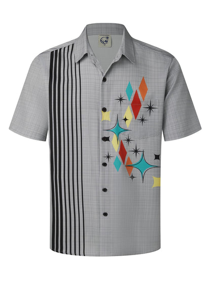 HOTHardaddy Men's Vintage Bowling Shirt Short Sleeve Button Down Hawaiian Summer Beach Printed Casual Shirts