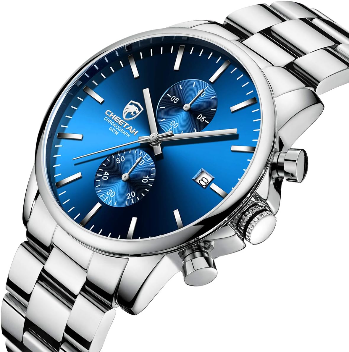 HOTGOLDEN HOUR Fashion Business Mens Watches with Stainless Steel Waterproof Chronograph Quartz Watch for Men, Auto Date