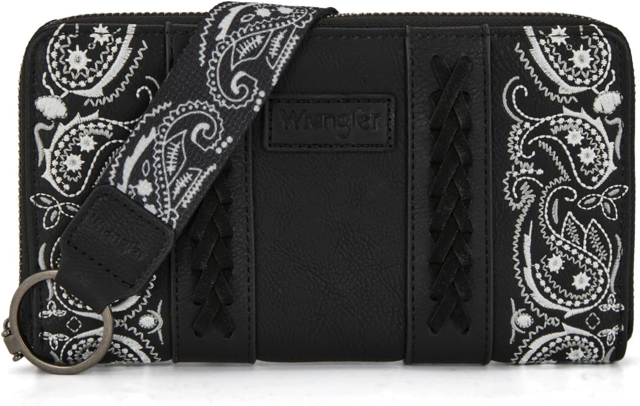 HOTMontana West Wrangler Western Paisley Wristlet Wallet for Women, PU Leather Zip Around Card Holder Clutch with RFID Blocking & Coin Pocket