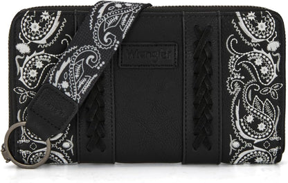 HOTMontana West Wrangler Western Paisley Wristlet Wallet for Women, PU Leather Zip Around Card Holder Clutch with RFID Blocking & Coin Pocket