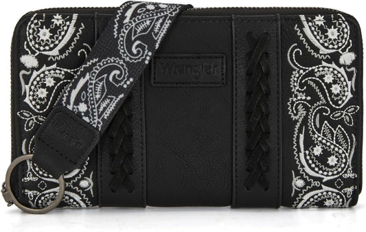 HOTMontana West Wrangler Western Paisley Wristlet Wallet for Women, PU Leather Zip Around Card Holder Clutch with RFID Blocking & Coin Pocket