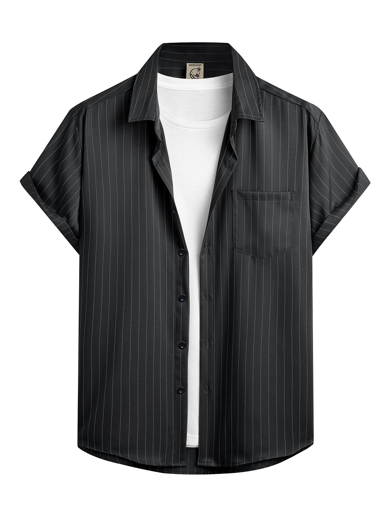 HOTHardaddy Men's Casual Striped Shirts Button Down Short Sleeve Blouse Summer Hawaiian Shirt