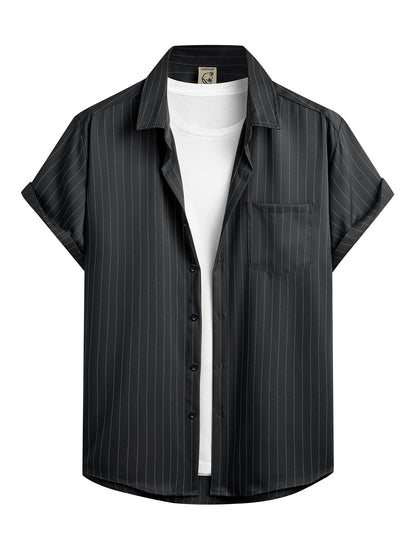 HOTHardaddy Men's Casual Striped Shirts Button Down Short Sleeve Blouse Summer Hawaiian Shirt