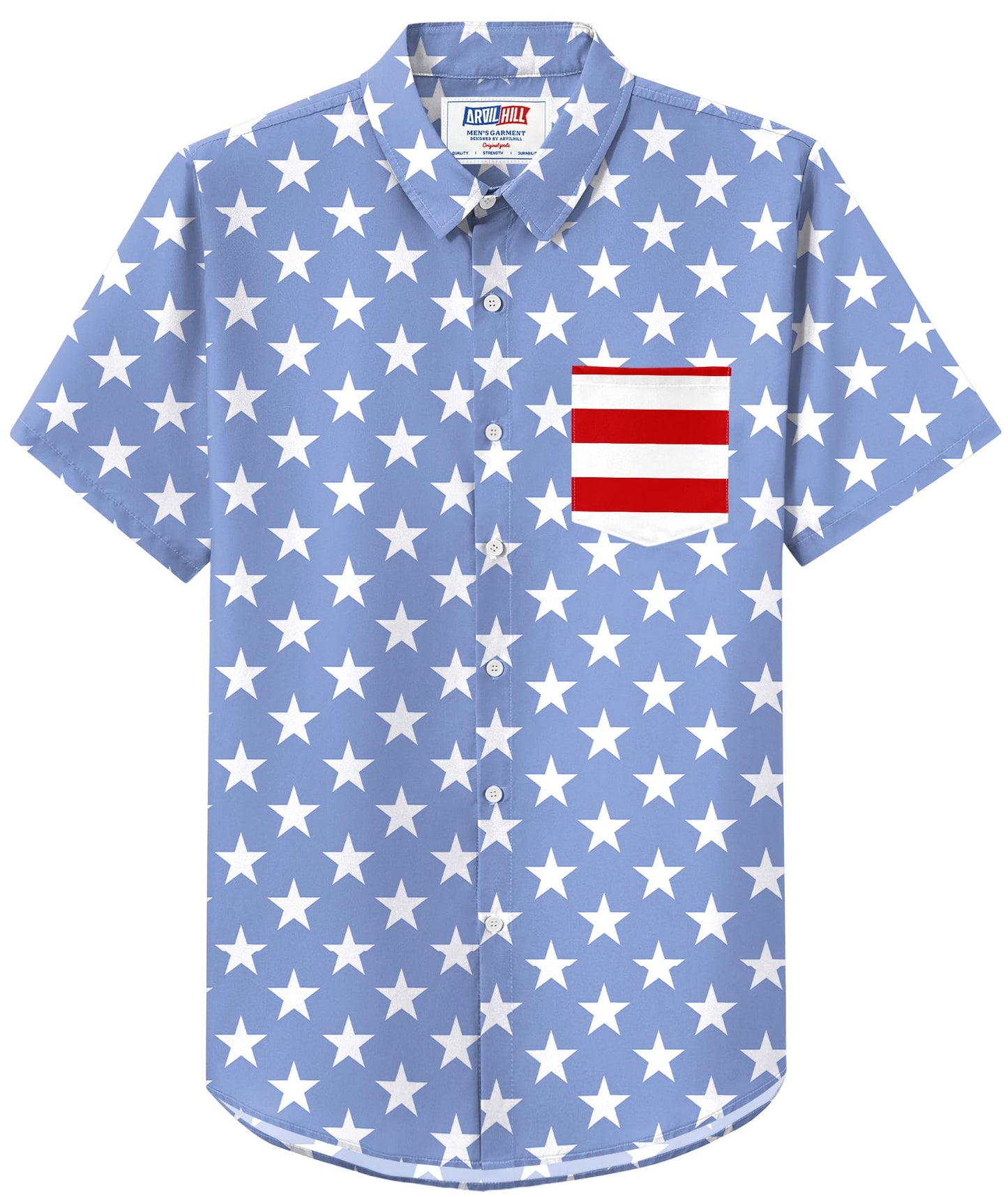 HOTArvilhill Men American Flag Button Shirt 4th of July Short Sleeve Shirts (S-3XL)