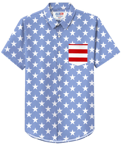 HOTArvilhill Men American Flag Button Shirt 4th of July Short Sleeve Shirts (S-3XL)